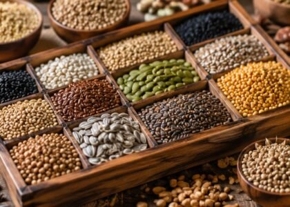 Variety of whole seeds including cumin mustard fennel and flax seeds